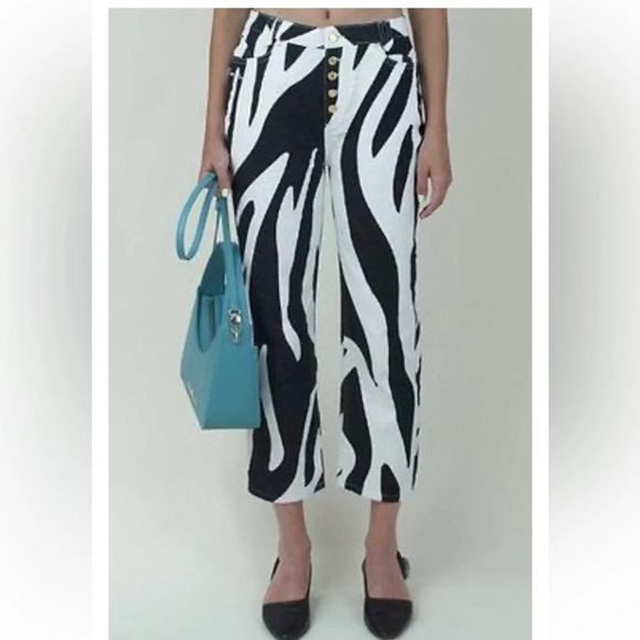 House of Sunny Pants - House of Sunny rewa white and black print denim pants 33234